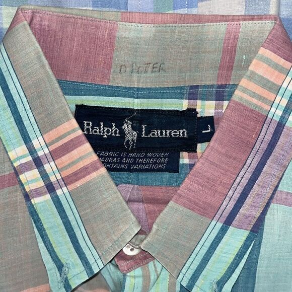 Lot of 4 Polo Ralph Lauren Pastel & Blue w/Pony LS summer Shirt L men’s - Picture 7 of 11